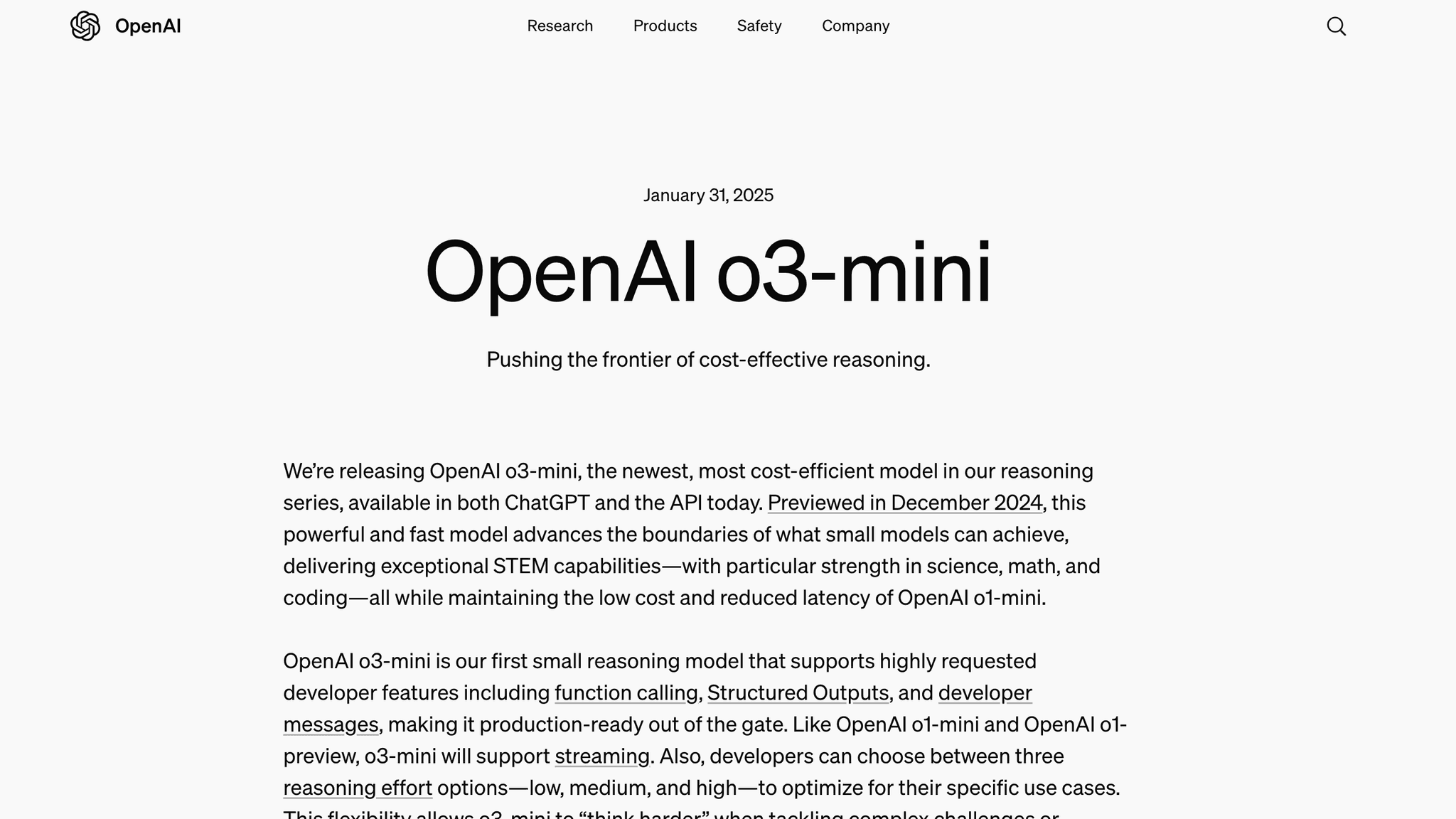 OpenAI o3-mini:STEM分野に特化した新モデル